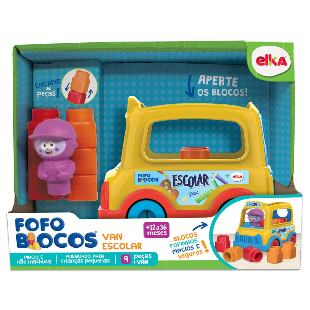 Brinquedo Educativo Blocos de Montar Fofo Bloco Van Escolar Elka Cores Sortidas