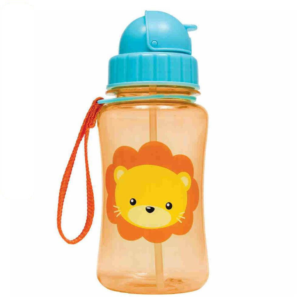 Garrafinha Plástico com Canudo 350 Ml Animal Fun Leão Buba