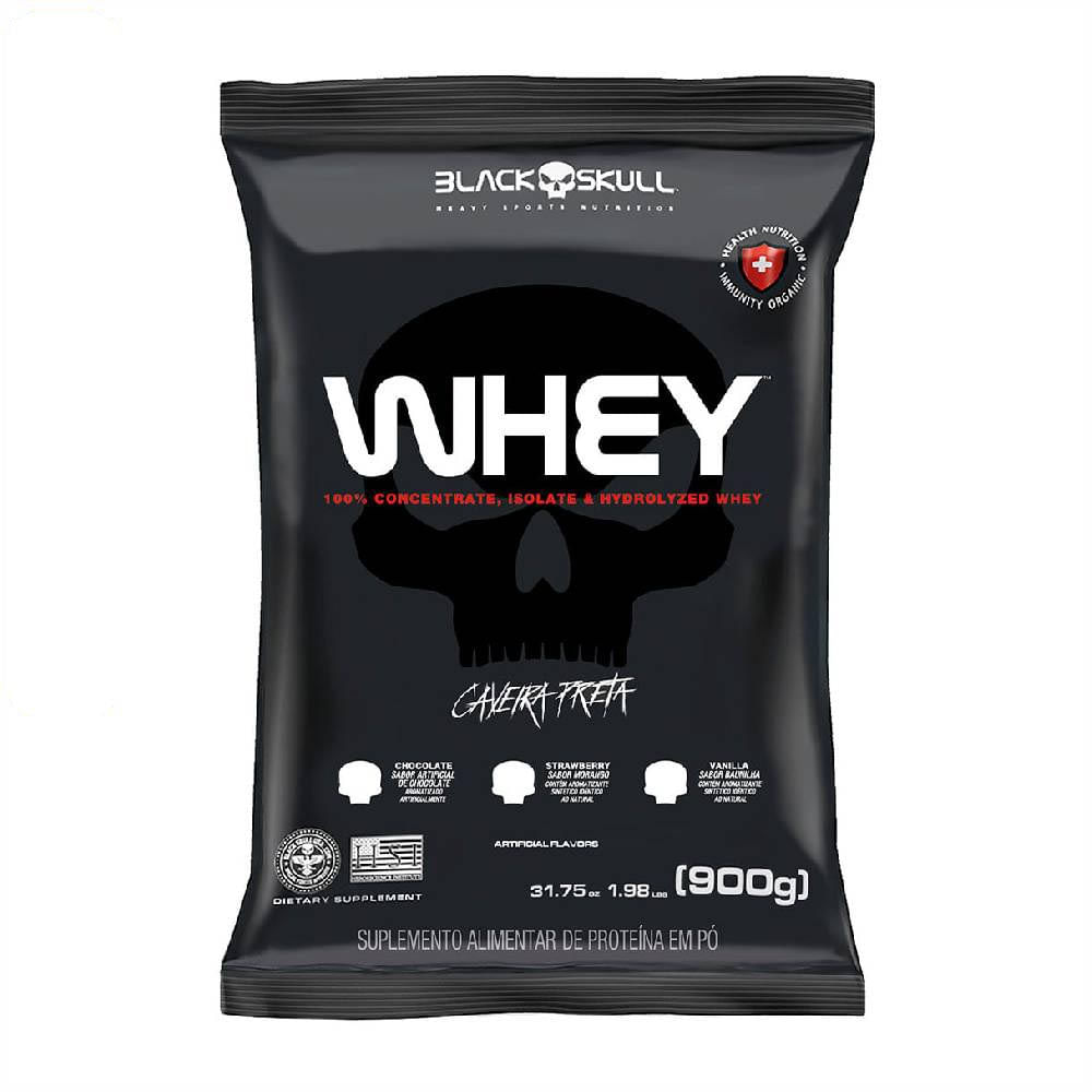 WHEY PROTEIN REFIL MORANGO BLACK SKULL  (WPI, WPC, WPH) 900G