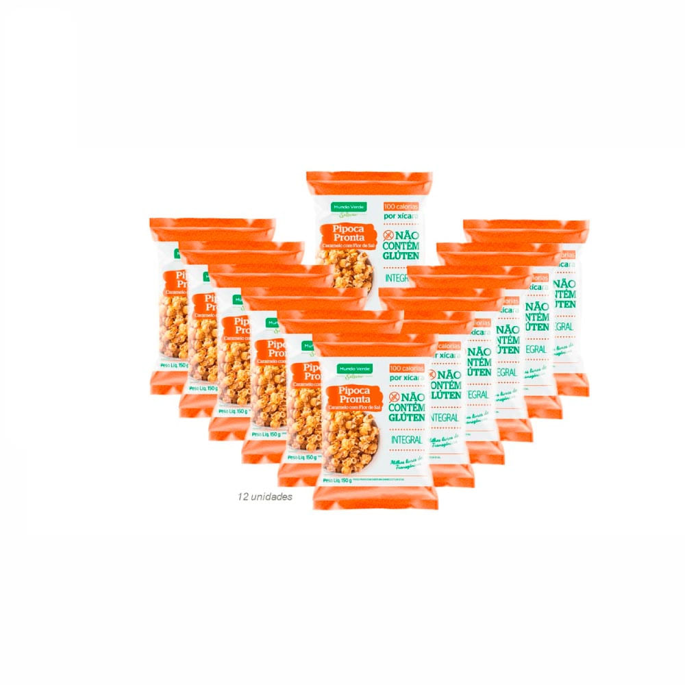 Kit Pipoca Pronta Caramelo Com Flor Sal Mundo Verde 150g 12 Unid