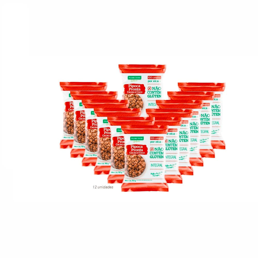 Kit Pipoca Pronta Cacau E Coco Mundo Verde 150g 12 Unid