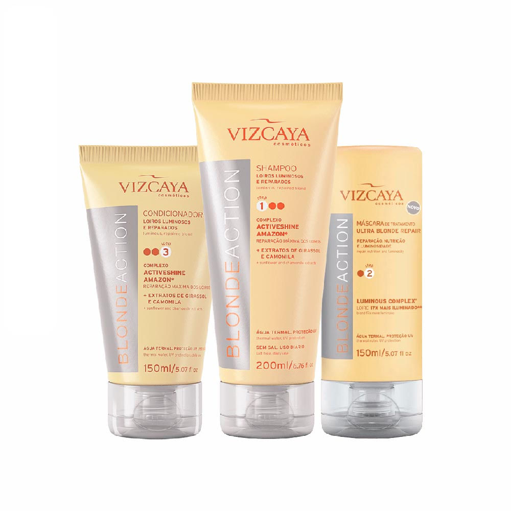Kit 2 Shampoos 200ml + 2 Condicionadores 150ml + Máscara 150ml  Blonde Action Vizcaya