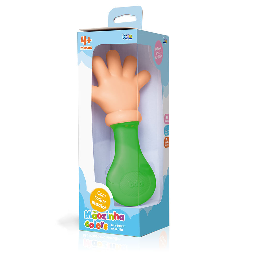 Mordedor de Bebê com Chocalho Toyster Mãozinha Colors BDA Verde