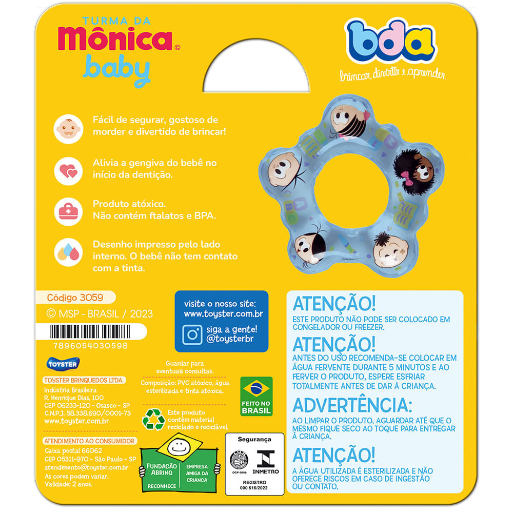 Mordedor de Bebê com Água Turma da Mônica Baby Toyster BDA Azul