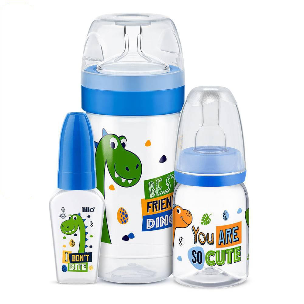 Kit 3 Mamadeiras Evolution Magia 50/120/300ml Dino Lillo