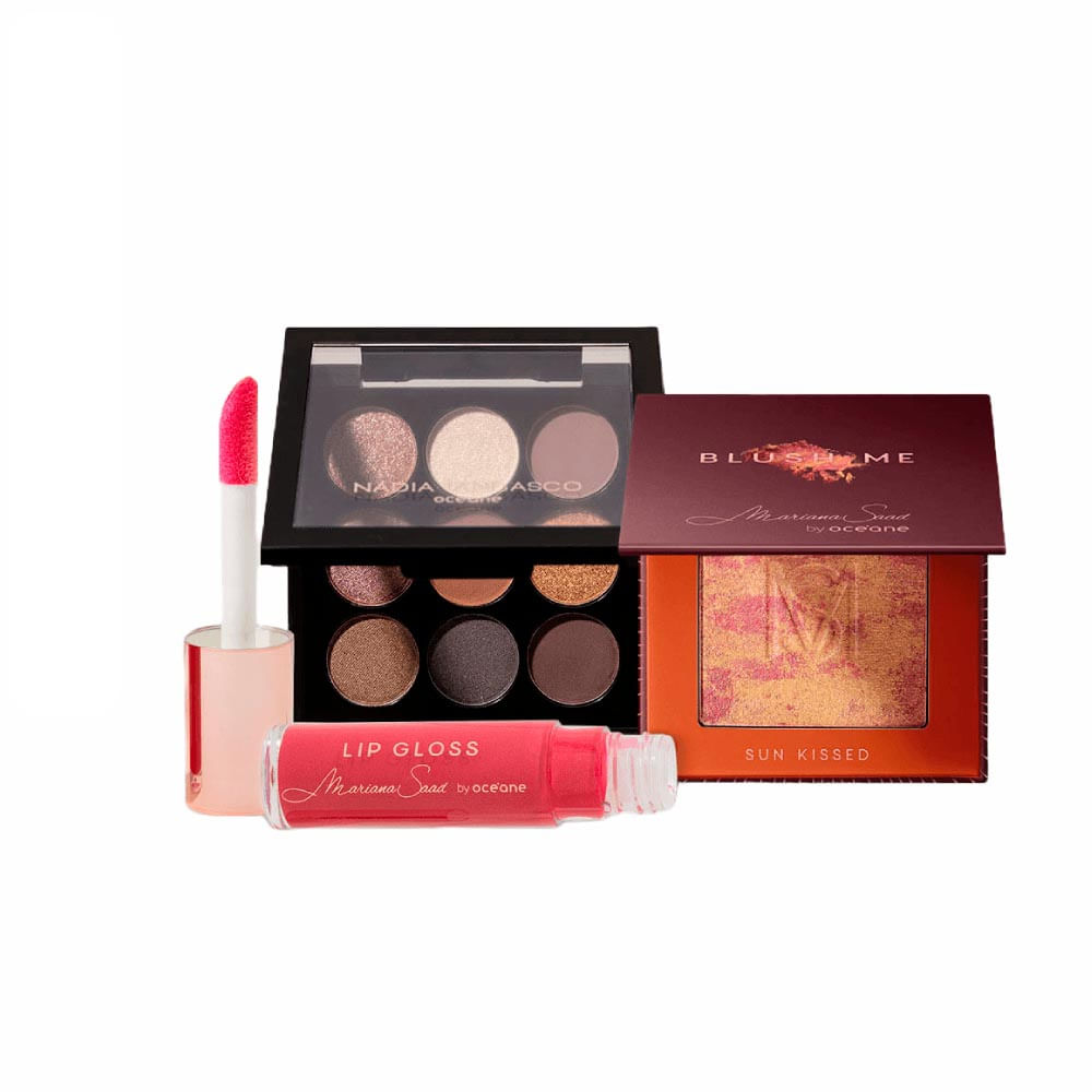 Kit Océane Paleta De Sombras + Blush Sun Kissed + Brilho Labial Berry Pink