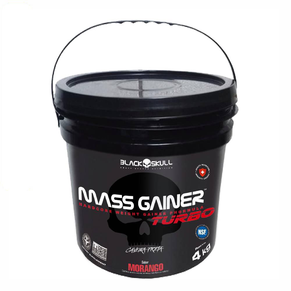 Suplemento Alimentar Hipercalórico Mass Gainer Morango Turbo Black Skull Balde Colecionável 4kg