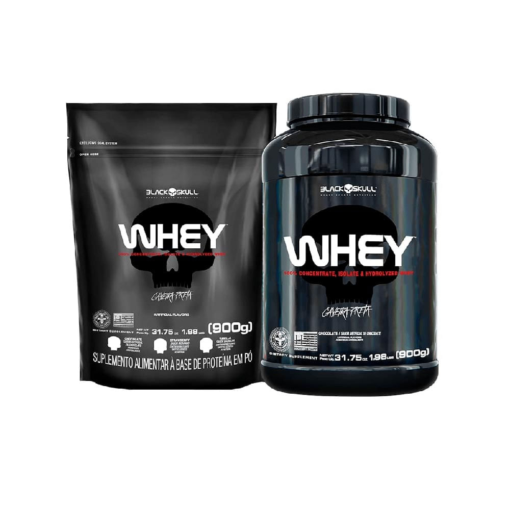 KIT DE SUPLEMENTOS ALIMENTARES WHEY 2X BLACK SKULL 900G (CHOCOLATE)