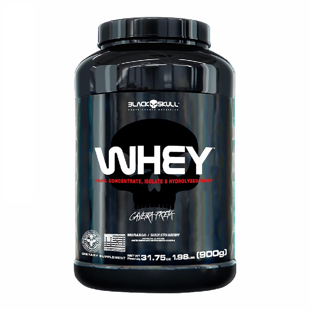 SUPLEMENTO ALIMENTAR WHEY PROTEIN BLACK SKULL (WPI, WPC, WPH) MORANGO 900G