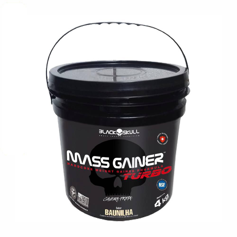 Suplemento Alimentar Hipercalórico Mass Gainer Baunilha Turbo Black Skull Balde Colecionável 4kg