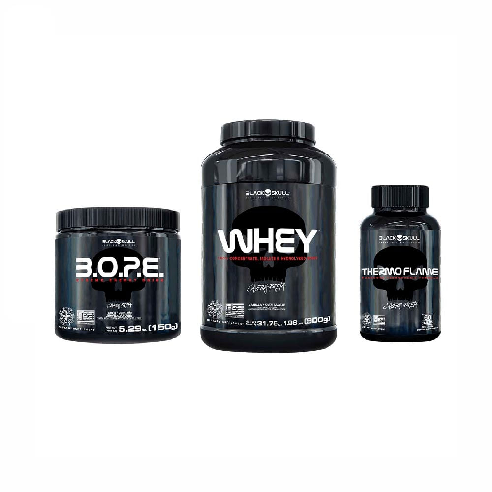 KIT DE SUPLEMENTOS ALIMENTARES WHEY + PRÉ-TREINO BOPE + TERMOGÊNICO (BAUNILHA E LIMÃO)