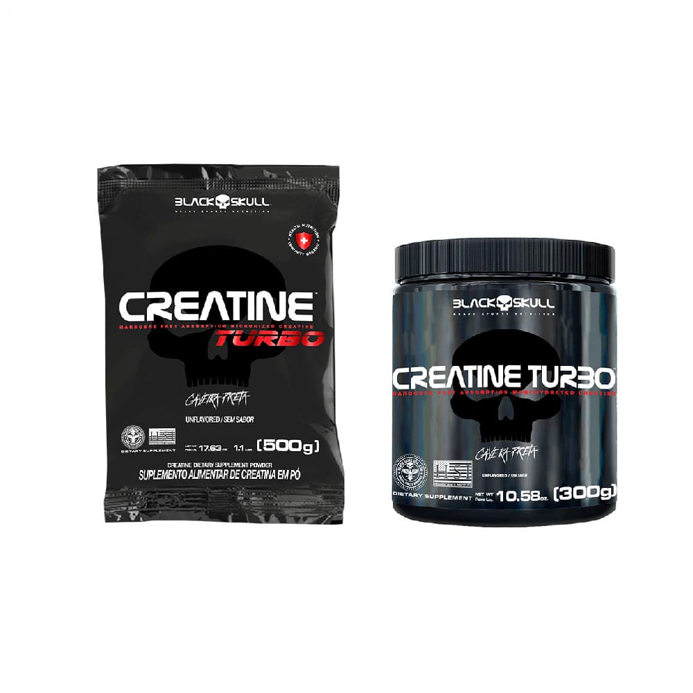 KIT DE SUPLEMENTOS ALIMENTARES CREATINE TURBO BLACK SKULL (POTE + REFIL)