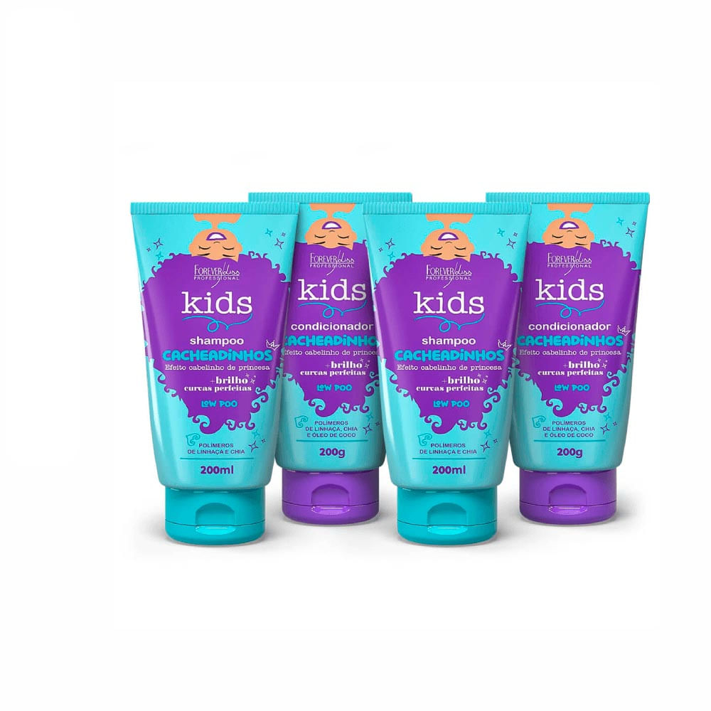 Kit Forever Kids Shampoo 200Ml + Condicionador 200g Cachinhos 4 Unidades