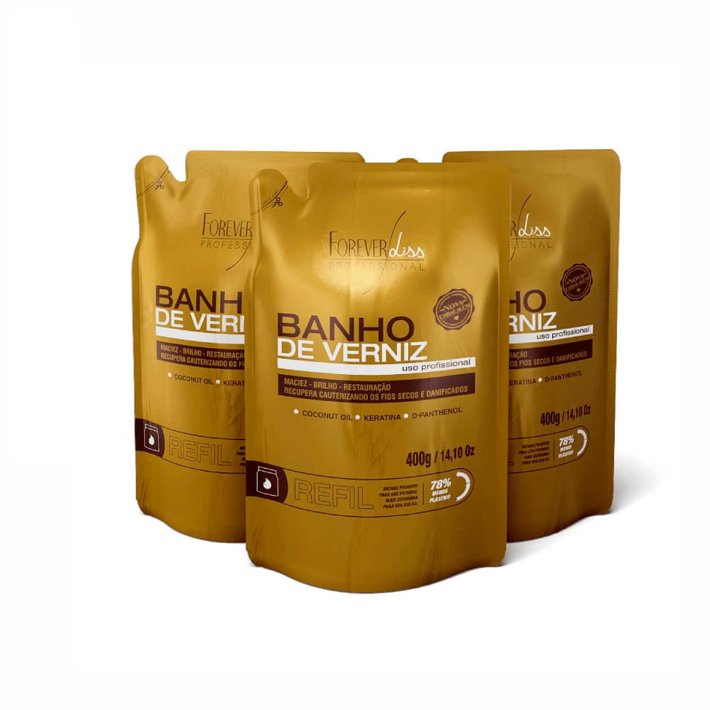 Refil Máscara Capilar Banho De Verniz Forever Liss 400g 3 Unidades