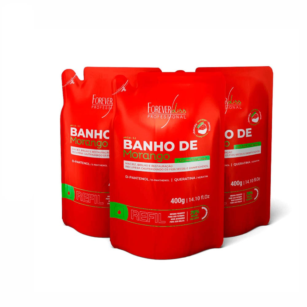 Refil Máscara Banho De Verniz Morango Forever Liss 400g 3 Unidades