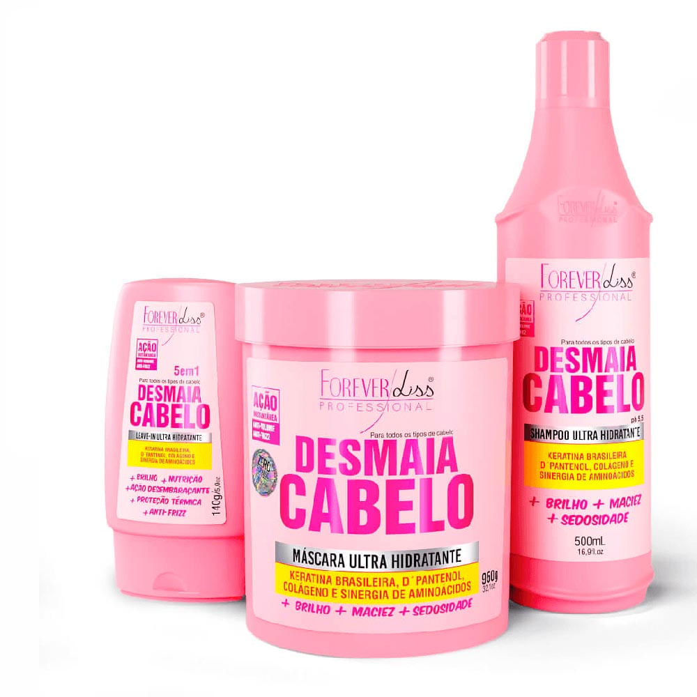 Kit Desmaia Cabelo Anti Frizz e Volume Profissional Forever Liss