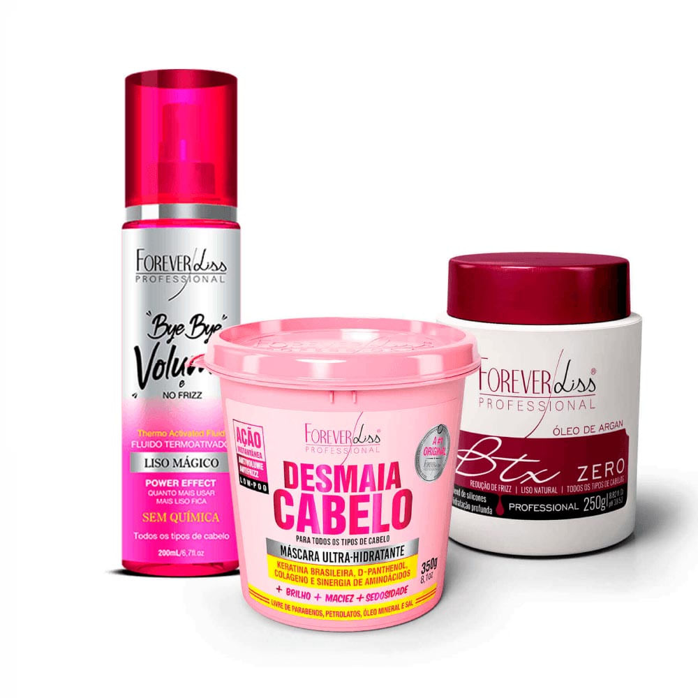 Kit Desmaia Cabelo Shampoo Condicionador e Máscara 350g Forever Liss