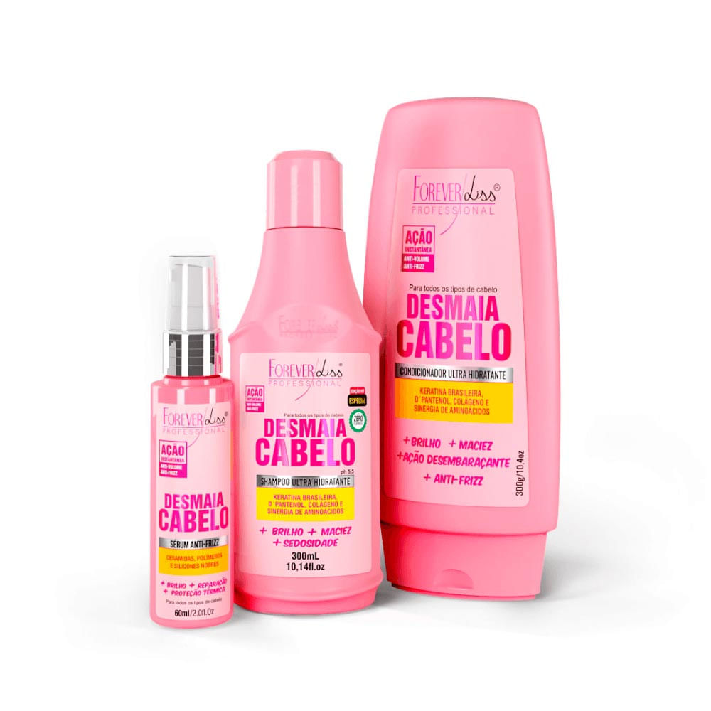 Kit Desmaia Cabelo Shampoo Condicionador e Sérum Forever Liss