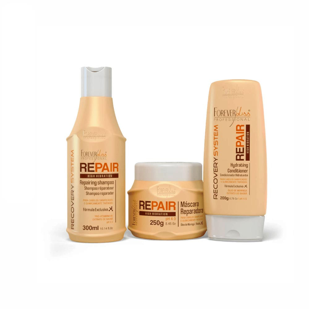 Kit Forever Liss Force Repair Shampoo 300Ml + Condicionador  200g + Máscara 250g