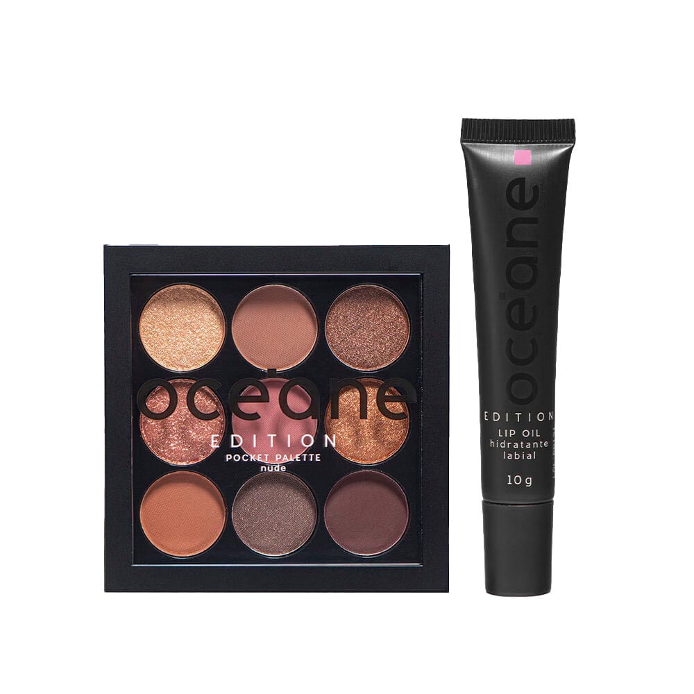 Kit Paleta De Sombras Pocket Nude + Hidratante Labial Magenta Lip Oil Océane Edition