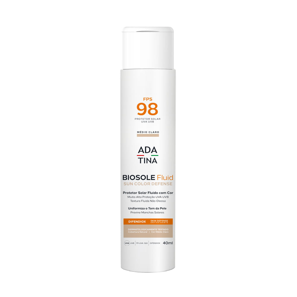 Protetor Solar Fluido Com Cor Biosole Fluid Sun Color Defense FPS 98  Médio Claro 30ml