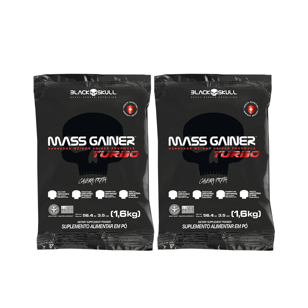 KIT MASS GAINER TURBO 2 UNIDADES  BAUNILHA E MORANGO 1,6KG