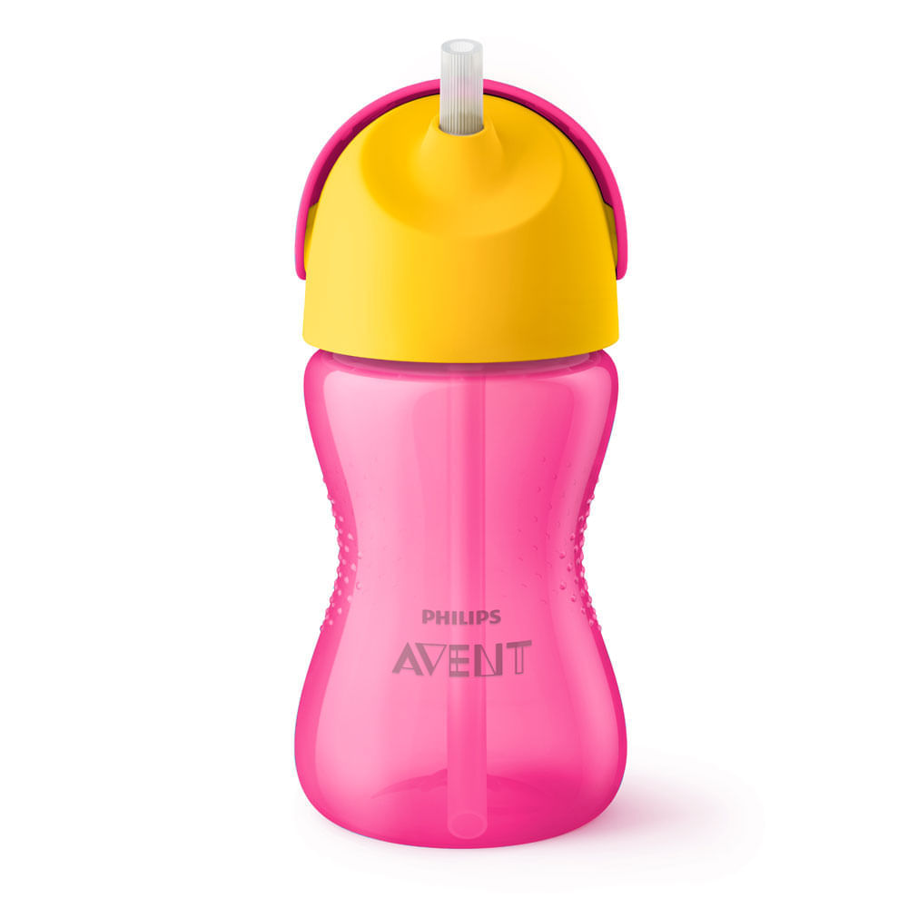 Copo com Canudo Dinossauro Rosa e Amarelo 300 ml Philips Avent