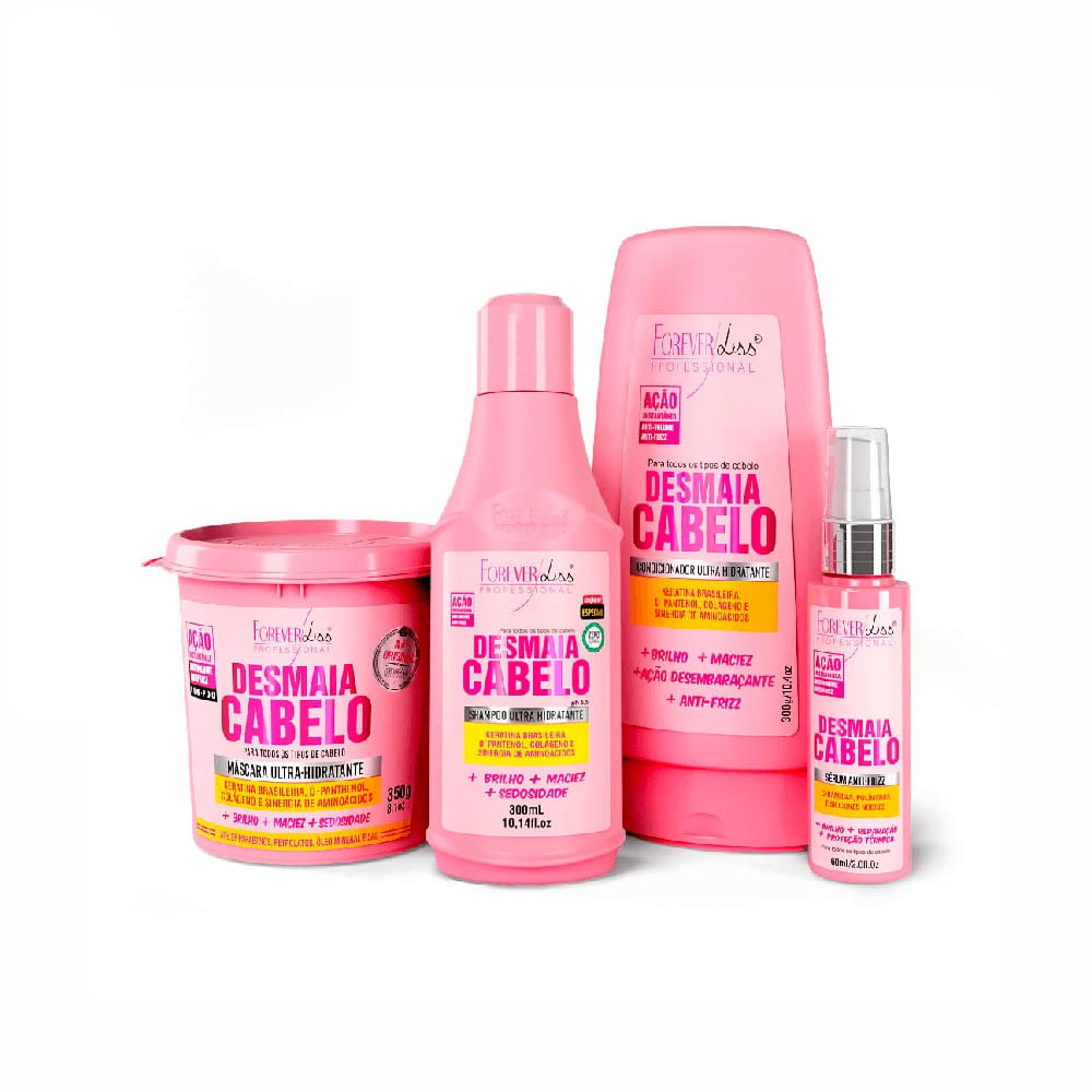 Kit Desmaia Cabelo Shampoo Condicionador Sérum e Máscara Forever Liss 350g