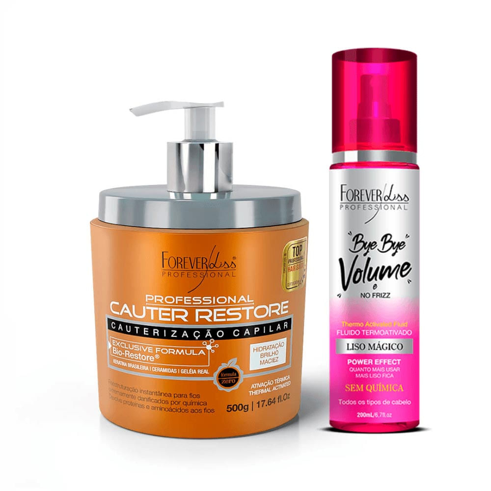 Kit Forever Liss Bye Bye Volume Liso Mágico 200Ml + Cauterização Capilar 500g