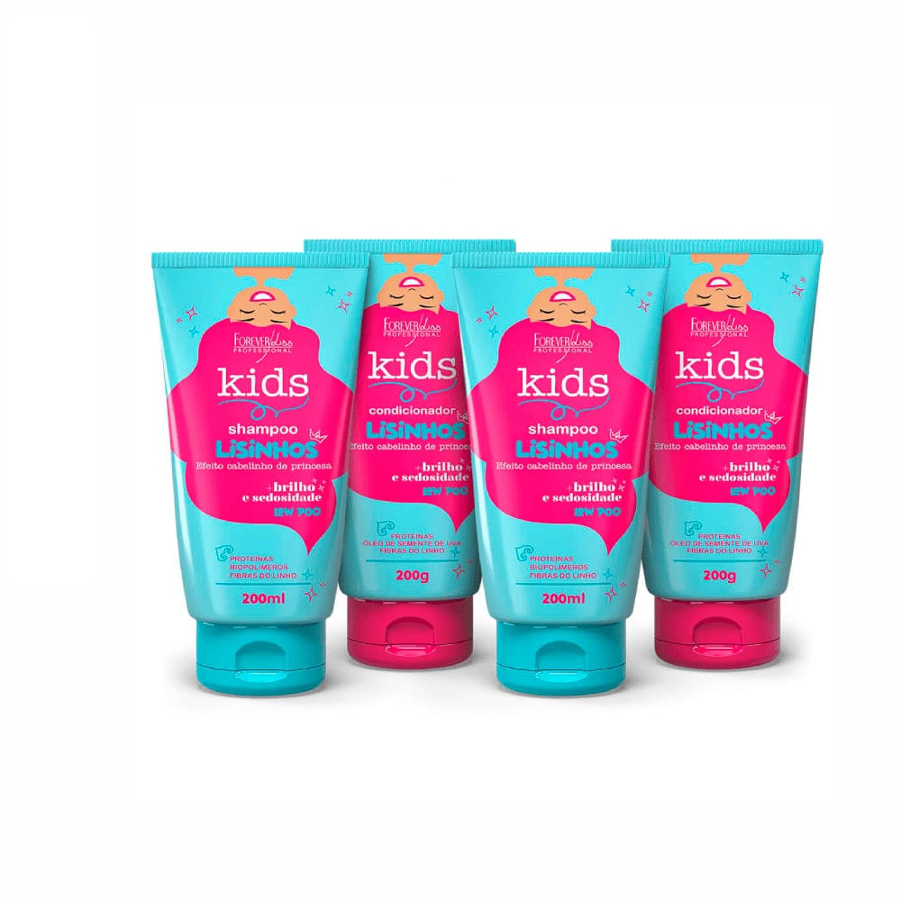 Kit Forever Kids Shampoo 200ml + Condicionador 200g Infantis Lisinhos 4 Unidades