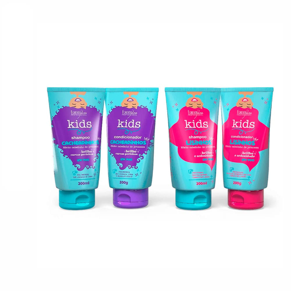 Kit Shampoo e Condicionador Infantil Cabelos Lisos e Cacheados Forever Kids