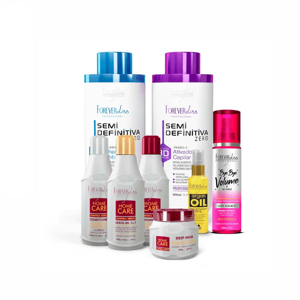 Kit Forever Liss Semi Definitiva + Home Care + Óleo De Argan + Bye Bye Frizz