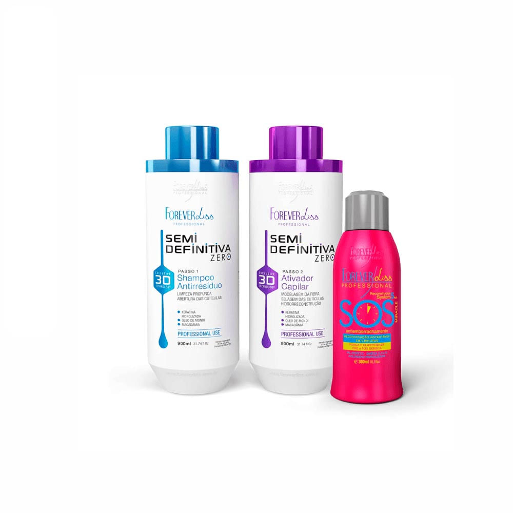 Kit Forever Liss Reconstrutor SOS 300Ml + Escova Semi Definitiva Zero 900Ml
