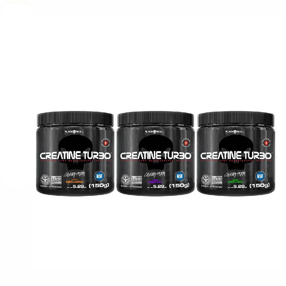 kit Creatina Turbo Sabores 3 unidades 150g  Black Skull