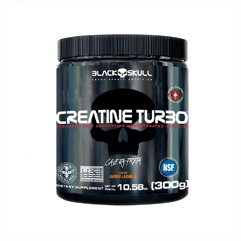 Creatina Turbo Laranja 300g Caveira Preta Black Skull
