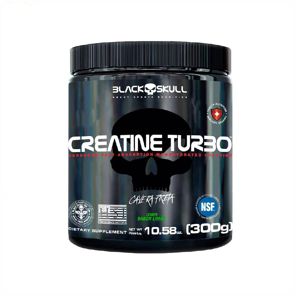 Creatina Turbo Limão 300g Caveira Preta Black Skull