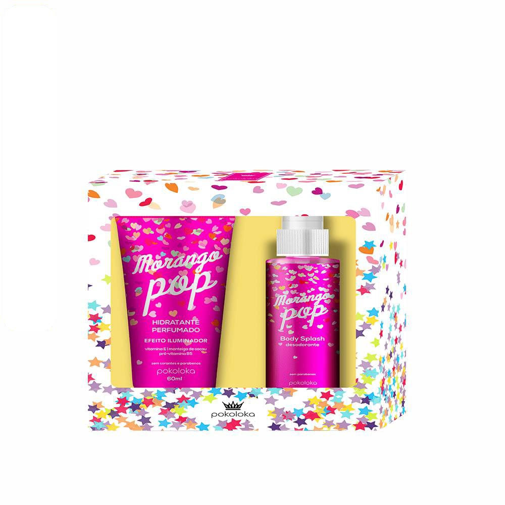 Hidratante Perfumado 60ml e Body Splash 60ml PokoLoka KIT Morango Pop