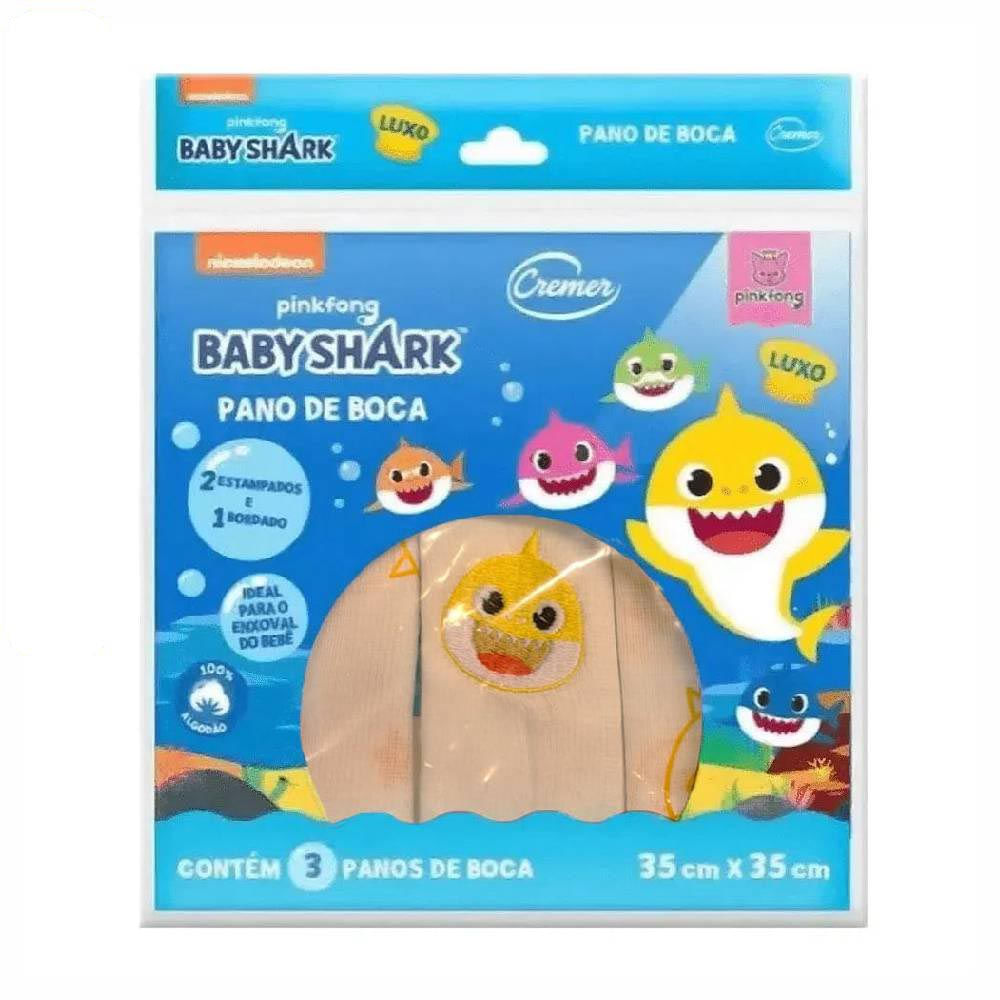 Panos de Boca 35x35Cm Estampado Baby Shark Cremer