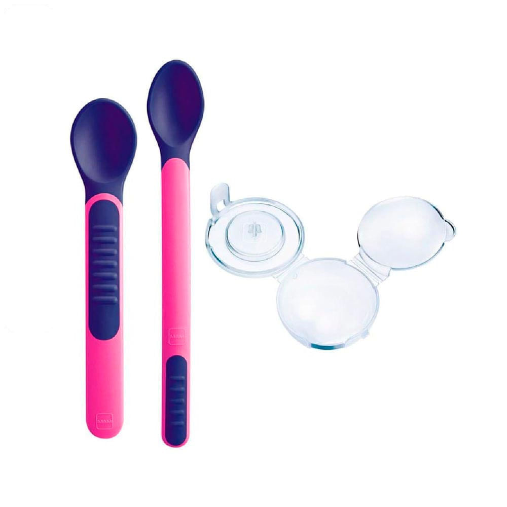 Kit Colher Infantil com Estojo Macia Termossensível Rosa MAM