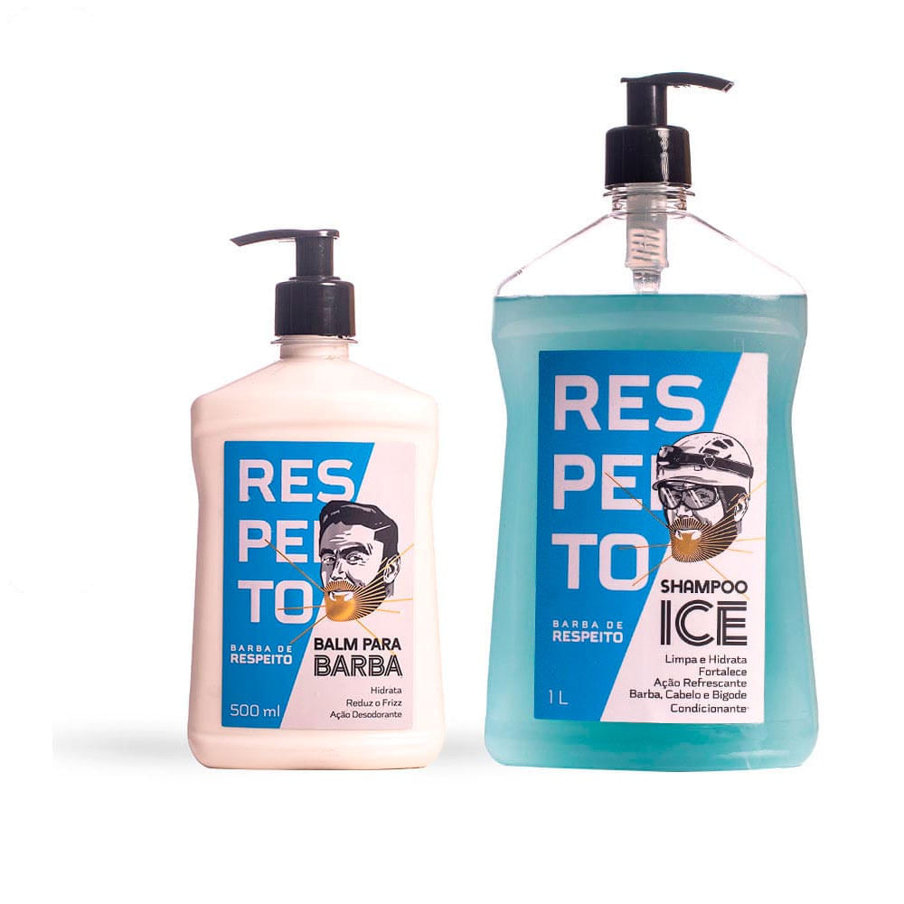 Kit Litrão de Respeito: 01 Shampoo Ice 1L + 01 Balm Premium 500ml Barba de Respeito