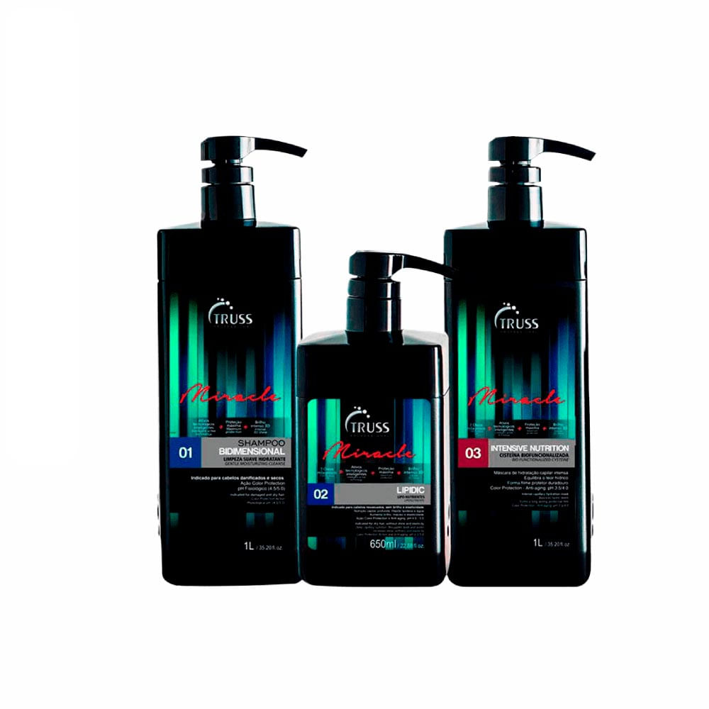 Kit Truss Fast Repair Miracle Shampoo 1L + Máscara 1L + Lipidic Lipo Nutrientes 650Ml