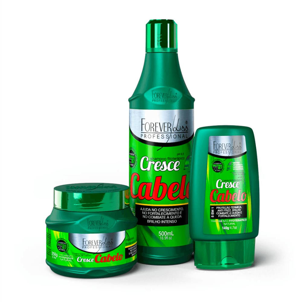 Kit Forever Liss Cresce Cabelo Shampo 500Ml + Máscara 250g + Leave-in 140g