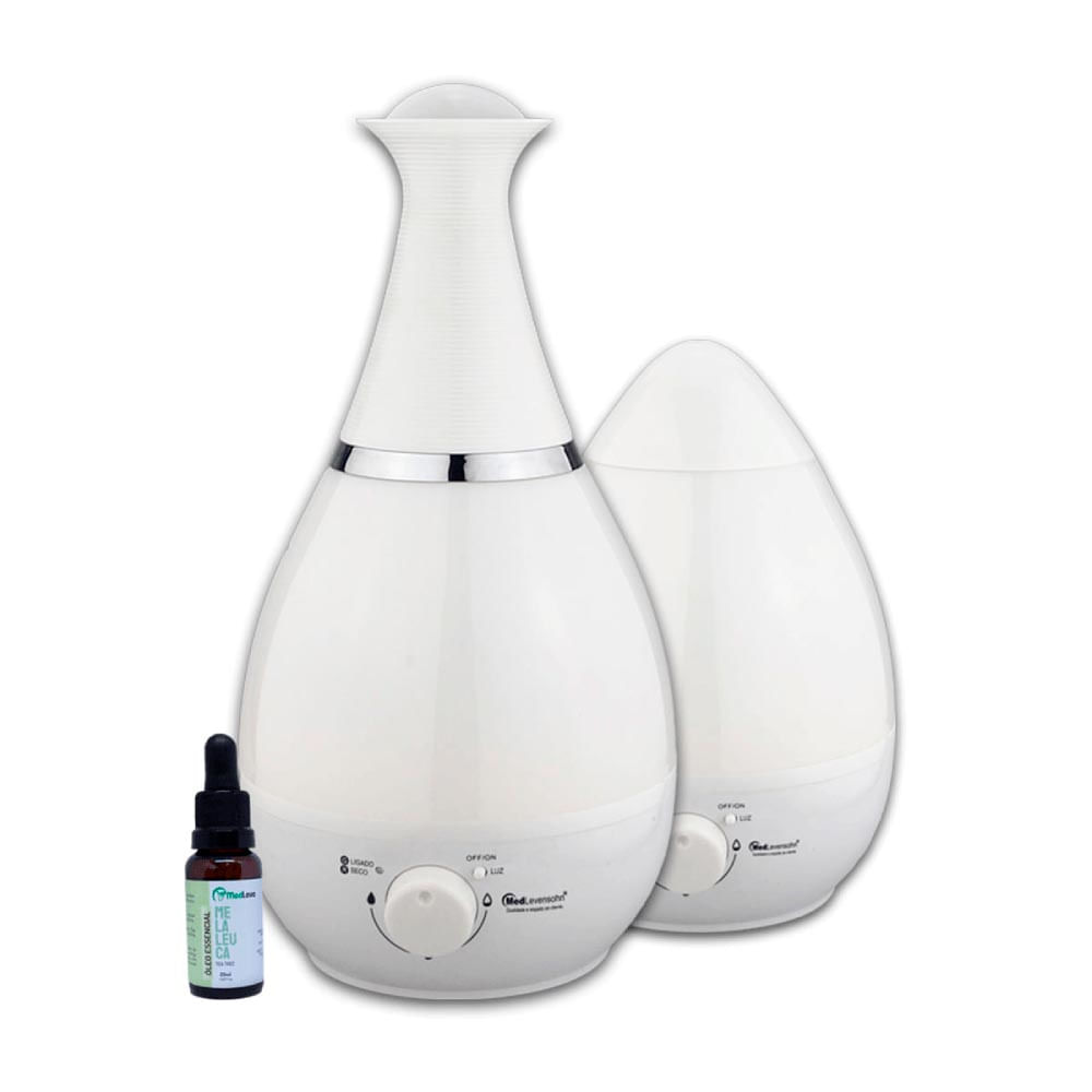 Kit Umidificador Ultrassônico Branco + Essência de Melaleuca MedLevensohn