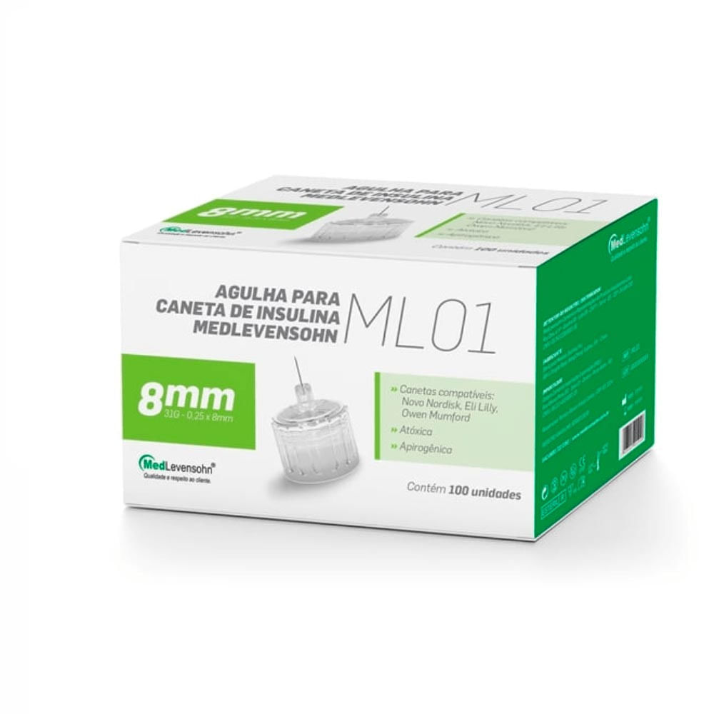 Agulha 8mm para Caneta de Insulina Medlevensohn 100 Un.