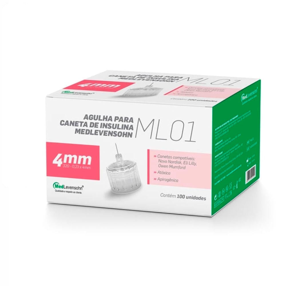Agulha 4mm Para Caneta De Insulina Medlevensohn 100 Un.