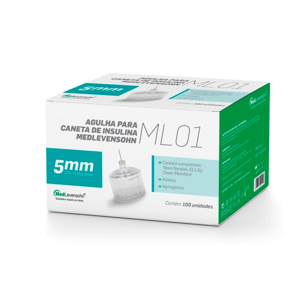 Agulha 5mm Para Caneta De Insulina Medlevensohn 100 Un.