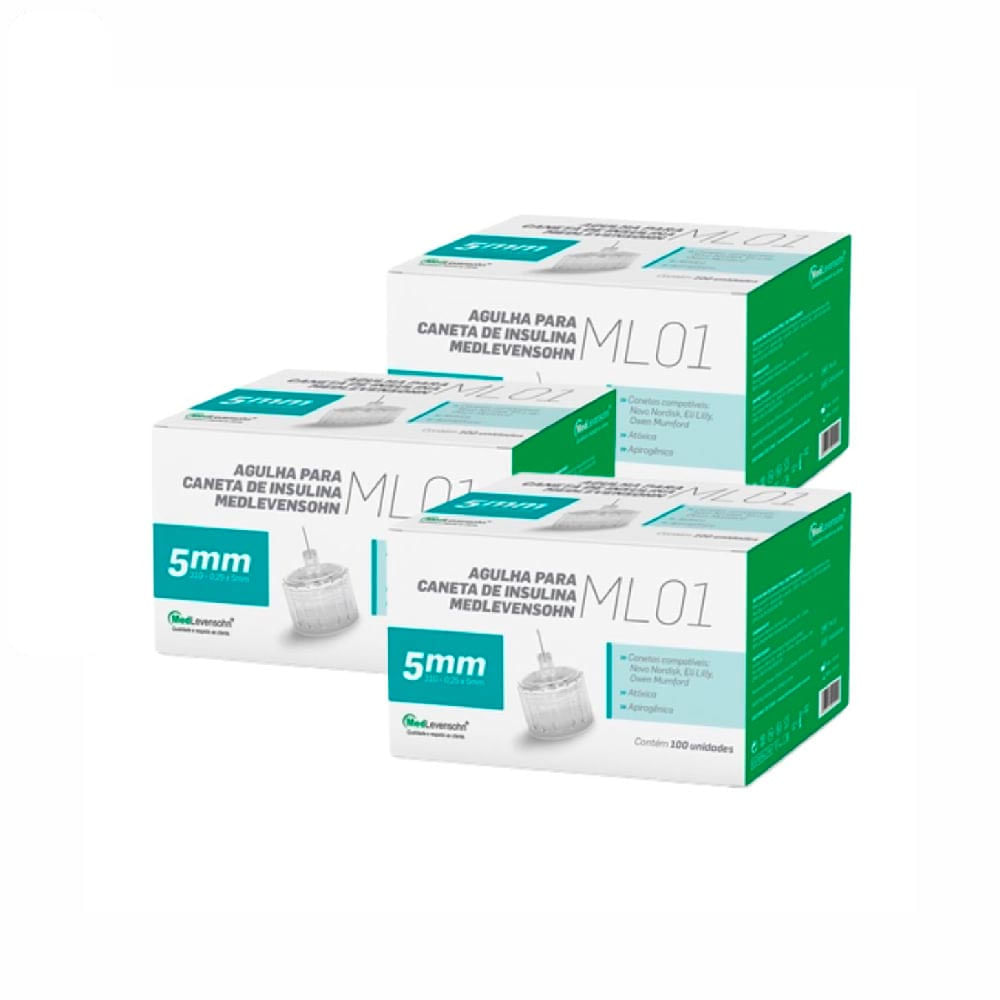 Kit com 3 Caixas de Agulha Caneta Insulina 5mm MedLevensohn