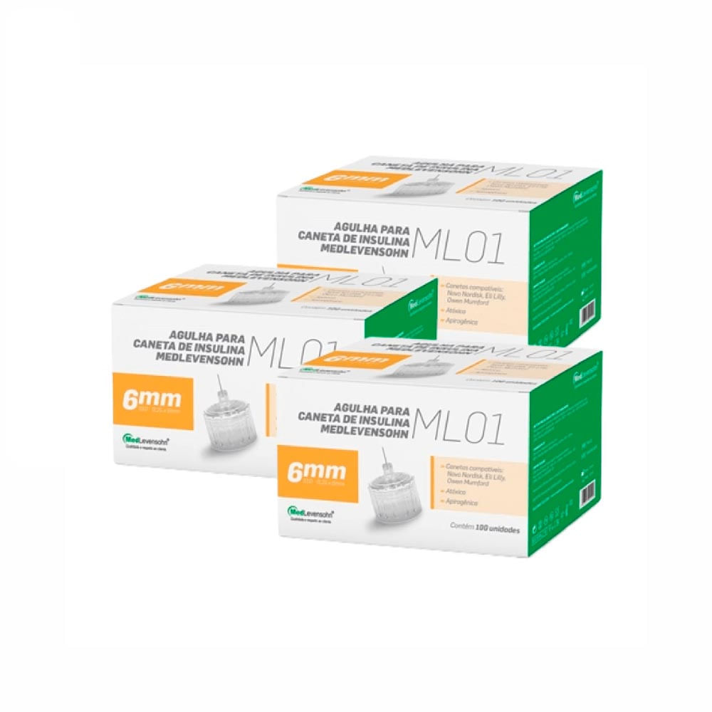 Kit com 3 Caixas de Agulha Caneta Insulina 6mm MedLevensohn