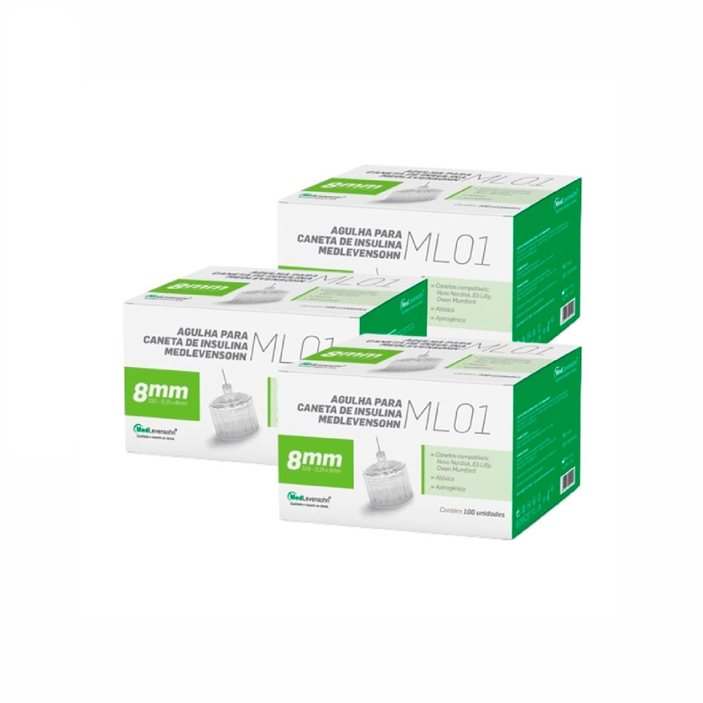 Kit Com 3 Caixas De Agulha Caneta Insulina 8mm Medlevensohn