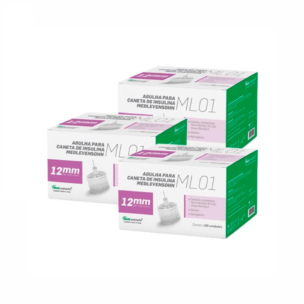 Kit com 3 Caixas de Agulha Caneta Insulina 12mm MedLevensohn